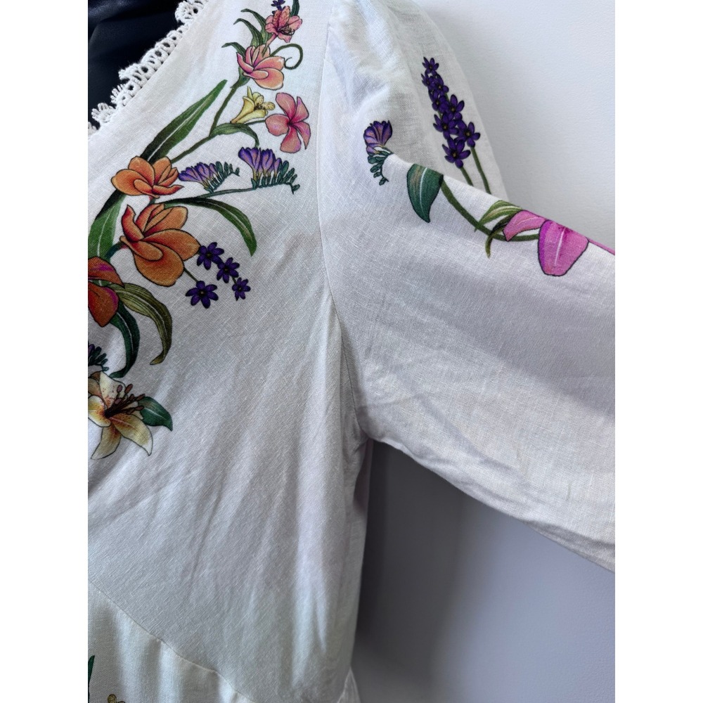 Farm Rio for Anthropologie Floral Linen Blend Tiered Maxi Dress White Medium - Picture 3 of 10